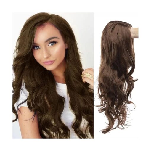 Baruisi Long Wavy Brown Wigs for Women Side Part Natural Looking Cosplay Synthetic Fiber Wig Heat Resistant Replacement Wig