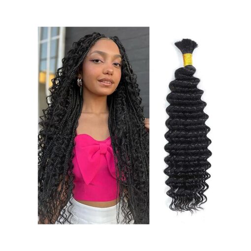 Human Braiding Hair for Boho Braids 24Inch 1 Bundle 50g Deep Wave Bulk Human Hair for Braiding No Weft 12A Brazilian Virgin Human Hair Braiding Curly Extensions Human Hair Wet and Wavy Natural Color