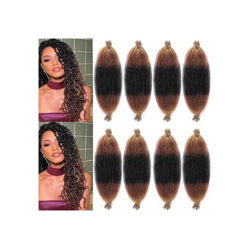 Marley Twist Braiding Hair Afro Twist Hair 18Inch Ombre Brown Springy Afro Twist Hair 8Packs Kinky Twist Hair for Braiding Spring Twist Hair Synthetic Cuban Twist Hair Extensions for Black Women