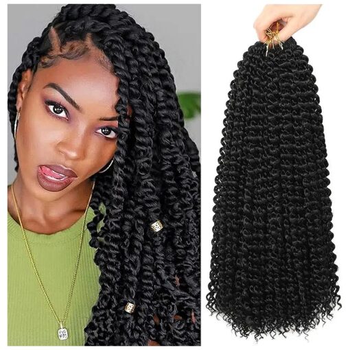 Ubeleco Passion Twist Hair 18 Inch 132 Strands Water Wave Crochet Hair 22 Strands/pack 6 Packs Long Curly Braiding Hair Spring Twist Crochet Braids Hair Extensions for Black Women ( 18inch,1B )