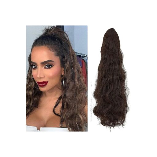 OMGREAT Ponytail Extension Claw Clip 24" Long Curly Wavy Fake Hair Extensions Ponytail Jaw Clip Hairpiece for Women ( Medium Brown )