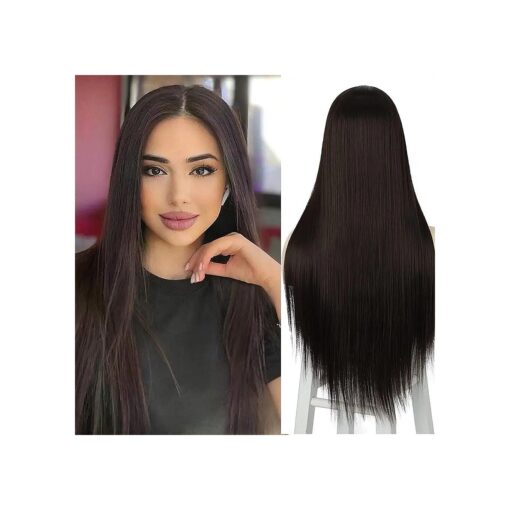 ATAYOU Long Darkbrown Hair Wig Long Straight Brown Wig for Women with Small Piece Middle Part Lace Heat Resistant Synthetic Front Lace Brown Wigs for Daily Wear ( Brown Straight 580 )