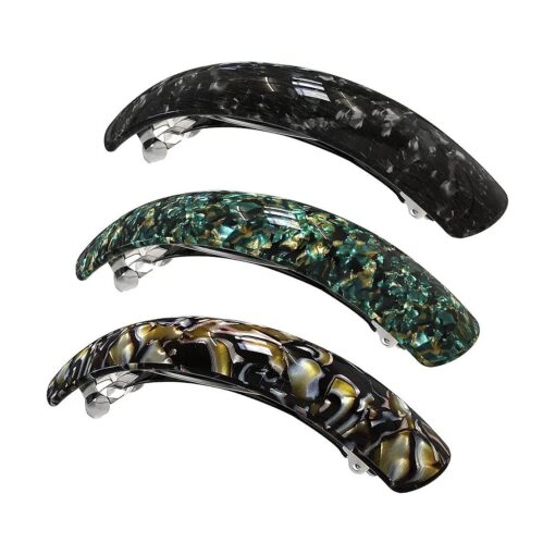 Large Hair Barrettes for Women Fine Thick Hair, French Barrette Hair Clips Ponytail Clamps Clasp Stylish Hair Accessories- 3Pcs ( Black, Brown, Green )