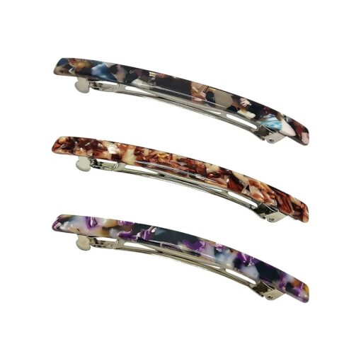 Long French Hair Barrettes 4 Inch Large Hair Clips for Women Thick Hair Automatic Clasp Clamp Pins Resin Nonslip Grip Ponytail Holders, Stylish Hair Accessories 3 Pack ( Brown Black Purple )