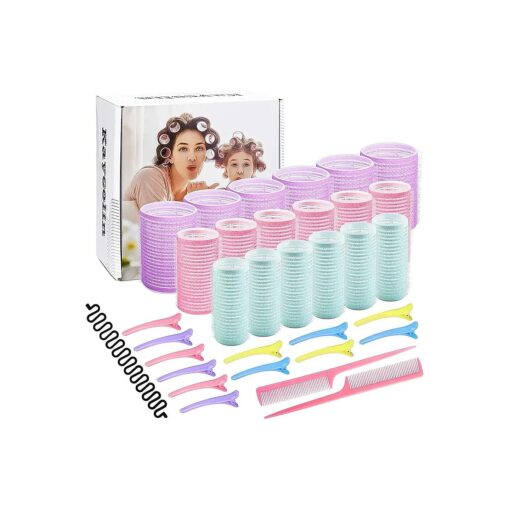 Rollers Hair Curlers for Long Hair, 33 Pcs Self Grip Hair Rollers Set, 25 mm, 30 mm, 44 mm Curling Rollers for Fine Thin Hair, Hair Styling Tools Rollers for Black Hair