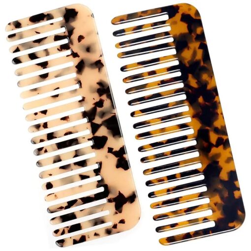 Cellulose Large Hair Detangling Comb, Wide Tooth Comb For Thick Curly Wavy Hair, long Hair Detangler Comb For Wet And Dry,2 Pack ( Tortoise Shell, Ivory )