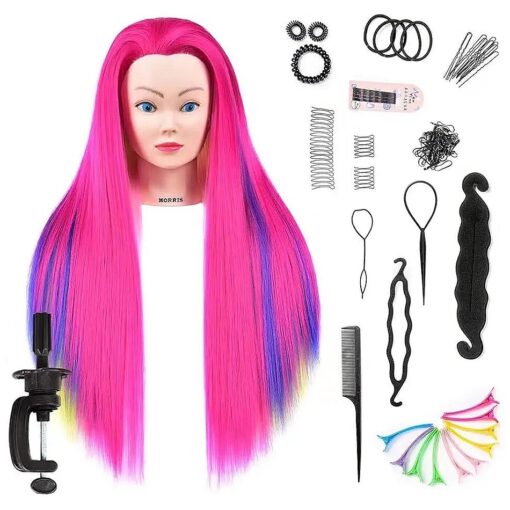 Cosmetology Mannequin Head with Synthetic Hair Styling Head for Hairdresser Training Head Manikin Doll Head 26" -28" Long Hair Mannequin Head for Braiding Practice with Clamp ( Color-Red )