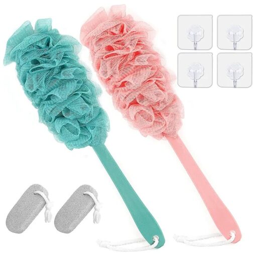 Back Scrubber for Shower, Back Brush Long Handle for Shower, Soft Nylon Mesh Sponge for Shower, Loofah On a Stick for Men Women, Exfoliating Scrub Cleaning Luffa for Elderly