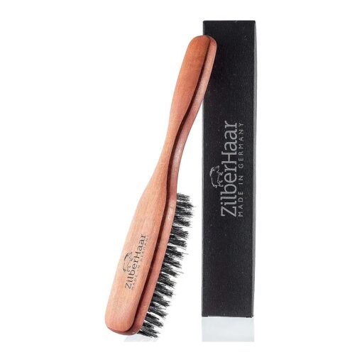 ZilberHaar Long Hair & Beard Brush - Made From Stiff First Cut Boar Bristles And Pearwood - Perfect Beard Care for Men - Works with all Beard Balms and Beard Oils - 8.5 inches long