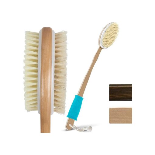 Back Washer Brush for Shower - for Dry or Wet Body Brushing - Long Handle Scrubber for Cleaning & Lymphatic Drainage - for Men, Women - Showering Bathing Exfoliator with Soft & Stiff Bristles