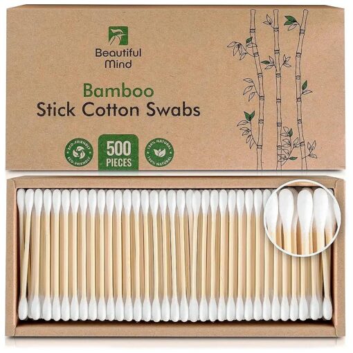 Improved 2.0 - Bamboo Cotton Swabs - Value Pack of 500 - Eco-Friendly, Biodegradable - Vegan, Non Plastic Qtips- Kraft Paper Box ( Drawer Box )