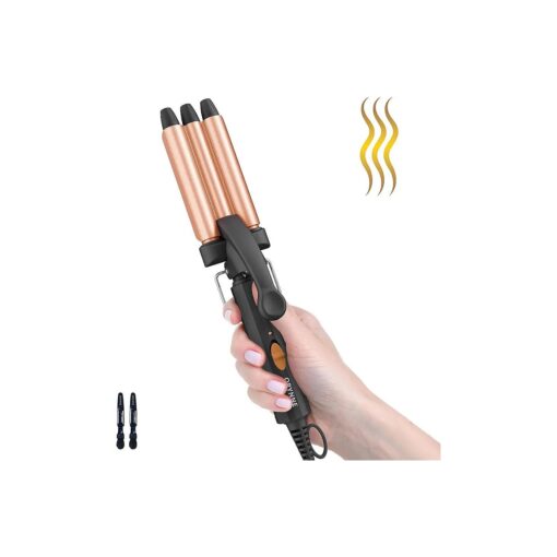 Small Hair Crimper, 1/2 Inch Beach Waves Curling Iron, Mini Hair Waver for Short & Long Hair, Argan Oil Infused 3 Barrel Curling Iron, Fast Heat Up Crimps Hair Iron, Light Weight & Easy to Use