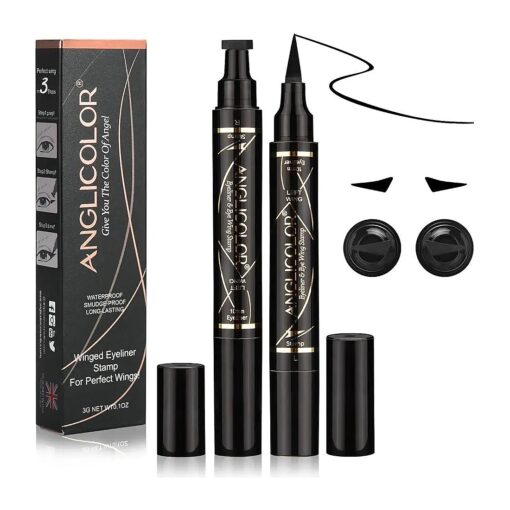 Liquid Eyeliner Stamp, Winged Eyeliner Stamp, Waterproof Long Lasting Dual Ended Eyeliner Pen for Women Christmas Gift ( 01-Black )