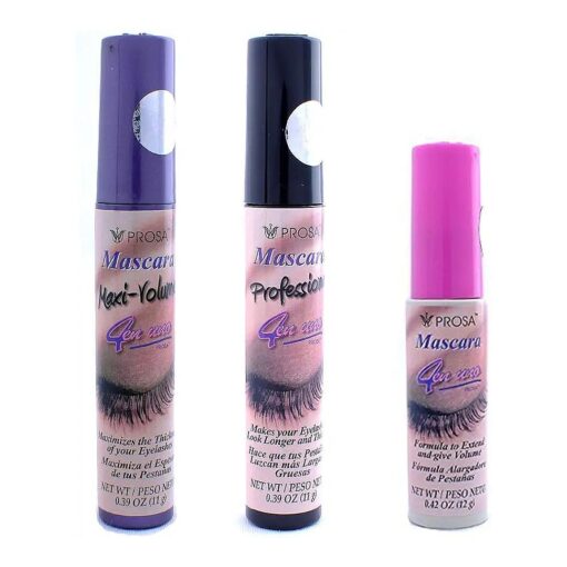 3 Pcs PROSA - PROFESIONAL Maxi Volumn Black MASCARA 4 IN 1 LONGER THICKER P1