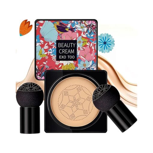 Mushroom Head Air Cushion CC Cream Foundation, Natural Moisturizing Matte Oil Control Concealer, Bright Makeup Base, Long Lasting Liquid Foundation with Two Mushroom Head Sponges ( Natural )