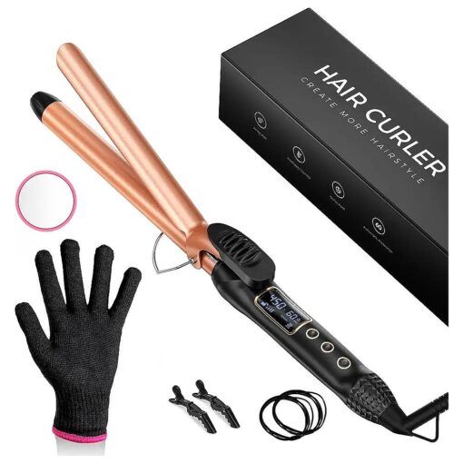 3/4 Inch Curling Iron, 19mm Curling Wand, Long Barrel Hair Curler for Medium & Long Hair with Adjustable Temperature, Fast Heat Curling Iron with Heat Resistant Glove, 8-in-1 Gift Set