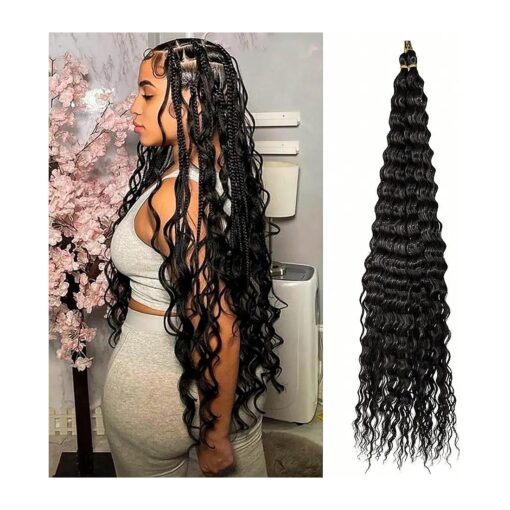 Deep Wave Crochet Hair For Black Women Curly Braiding Hair 24 Inch 2 Packs Ocean Wave Braiding Hair Extensions Soft Crul Crochet Hair For Boho Braids ( 24inch, 2pack, black ) ...