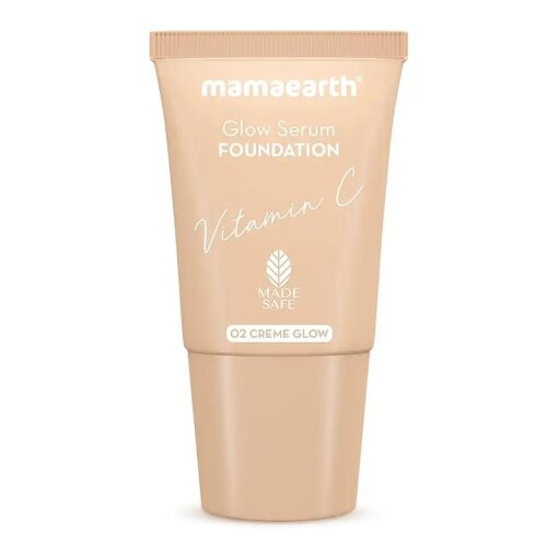 Mamaearth Glow Serum Foundation - Creme Glow Shade | with Vitamin C & Turmeric | Up to 12 Hour Buildable Coverage | Waterproof & Lightweight | 0.61 Fl Oz ( 18ml )