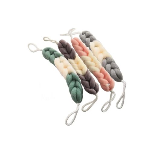 AARainbow 4 Packs Long Stretch Back Sponge with Rope Handles Back Scrubber Bath Shower Mesh Sponge Exfoliating Body Scrub Stretch Braided Loofah for Men and Women ( B-1 Grey+1 Green+1 Pink+1 Coffee )