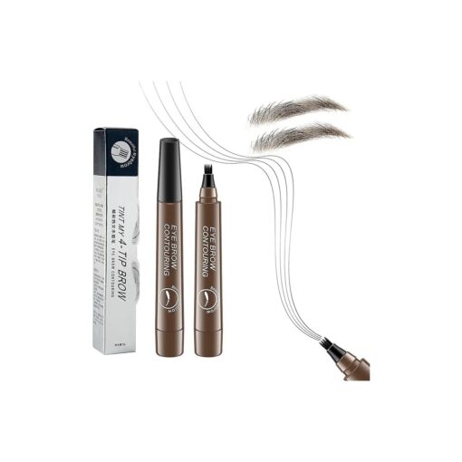 Eyebrow Contouring Pen, Waterproof Microblading Eyebrow Pencil with 4-Prong Micro-Fork-Tip Applicator, Liquid Eyebrow Pencils for women Creates Natural Looking Brows Effortlessly ( Dark Brown )