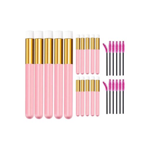 Eyelash Cleaning Brush 10 Pieces Lash Extension Cleanser Shampoo Soft Makeup Brushes for Blackhead Remover Tool Nose Washing with 12 Couts Disposable Mascara Brushes Wands, Light Pink