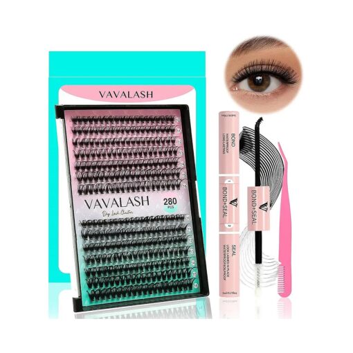 VAVALASH DIY Lash Extensions Kit Individual Cluster Lashes Kit with 280 Lash Clusters 30D+40D-0.07-D-10-16Mix, Lash Bond and Seal, Lash Applicator for DIY Eyelash Extensions at Home ( Kit-30D+40D )