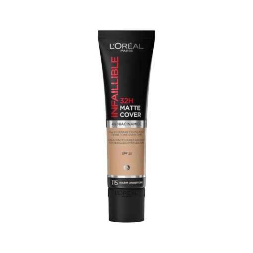 L'Oreal Paris Cover Liquid Foundation, With 4 % Niacinamide, Long Lasting, Natural Finish, Available In 20 Shades, Spf 25, Infallible 32H Matte Cover, Shade 155, 30Ml