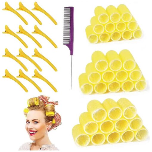 36 Packs Self Grip Hair Rollers Set, Salon Hair Dressing Curlers, Big Hair Rollers for Long Hair, No heat Curlers Hair Curlers with Clips & Comb ( Large, Medium, Small )