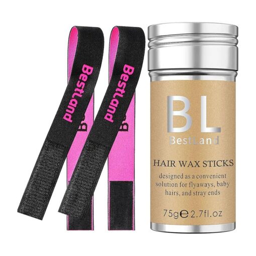 BestLand Hair Wax Stick Long-Lasting Hold and Natural Shine, with 2 Pcs Wig Melting Band for Front Lace Wig, Edge Control Hair Finishing Flyaways Slick Wax Stick for Women