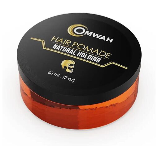 OMWAH Natural Hold Hair Styling Pomade Add Hair Strength and Volume - Long Lasting Hold and Shine - Flake Free Formula - Infused with Vitamins to Nourish Hair For Men and Women All Hair Styles ( 2oz ) .