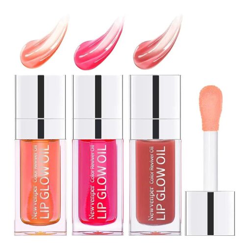 Hydrating Lip Glow Oil Long Lasting Plumping Lip Gloss Transparent Toot Lip Balm Moisturizing Lip Oil Repairing Lip Lines and Prevents Dry Cracked for Lip Care and Dry Lips 3PCS