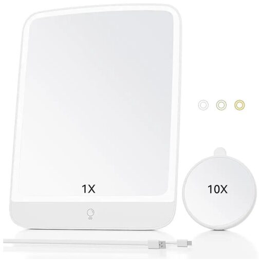 11" x 8" Portable Makeup Mirror with Light, Folding Mirror with 83 LED Lights for Desk, 2000 mAh USBC Rechargeable Travel Makeup Mirror