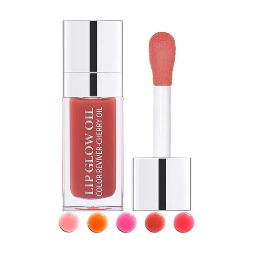 Plumping Lip Glow Oil, Hydrating Tinted Lip Oil Gloss, Glow Reviver Lip Oil, Long Lasting Moisturizing Clear Lip Plumper Oil Tint for Lip Care Dry Lip, Women 's Day Makeup Gift for Women ( # 012 Rosewood )