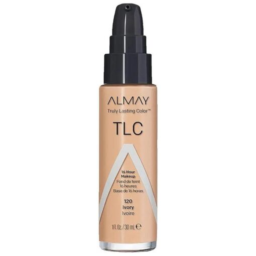 Almay Truly Lasting Color Liquid Makeup, Long Wearing Natural Finish Foundation with Vitamin E and Lemon Extract, Hypoallergenic, Cruelty Free, -Fragrance Free, Dermatologist Tested, 120 Ivory, 1 oz