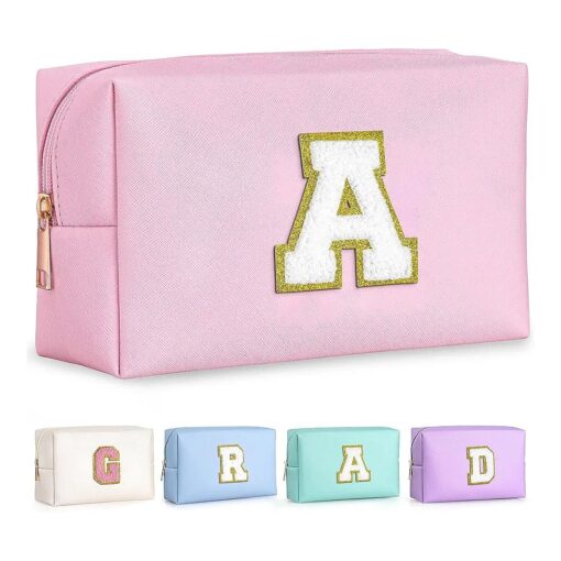 Graduation Gifts for Her - Preppy Makeup Bag Personalized Bags, Cute Makeup Pouch, Waterproof Cosmetic Bag, Birthday Gift For Daughter, Preppy Things For Teen Girls ( Letter A )