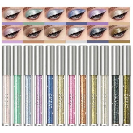 BestLand 12 Colors Liquid Glitter Eyeshadow Set, Multi-dimensional Metallic Glitter Shimmer Smokey Eye Looks Waterproof Long Lasting Quick-Drying Sparkling Eye Shadow Makeup Kits ( Color A )