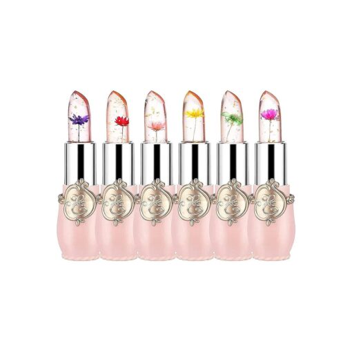 firstfly Pack of 6 Crystal Flower Jelly Lipstick, Long Lasting Nutritious Lip Balm Lips Moisturizer Magic Temperature Color Change Lip Gloss ( Pink )