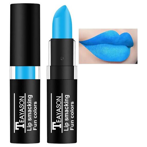 AKARY Blue Matte Lipstick Makeup, Long-Lasting Non-Stick Cup Goth Lip Gloss, Vintage Lipstick Cosmetics Party Makeup Gift, Professional Foundation High Impact Color for Women Halloween Party Cosplay