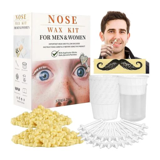 120g Wax Nose Hair Remover | Nose Hair Waxing Kit with 48 Applicators | Long Lasting Kit from CoFashion Nose Hair Wax Kits for Men and Women | Painless Quick & Easy Nose Wax Kit | 24 Mustache Guard