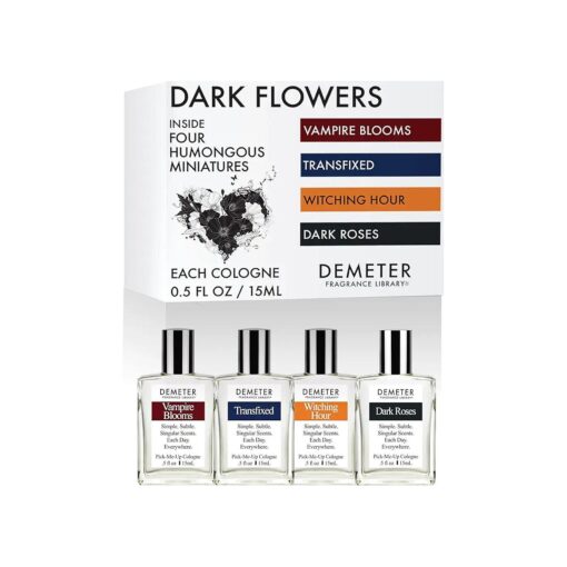 DEMETER Fragrance 's Dark Flowers Humongous Miniature Set of 4 - Witching Hour - Dark Roses - Vampire Blooms - Transfixed - Perfume Sampler Set for Women