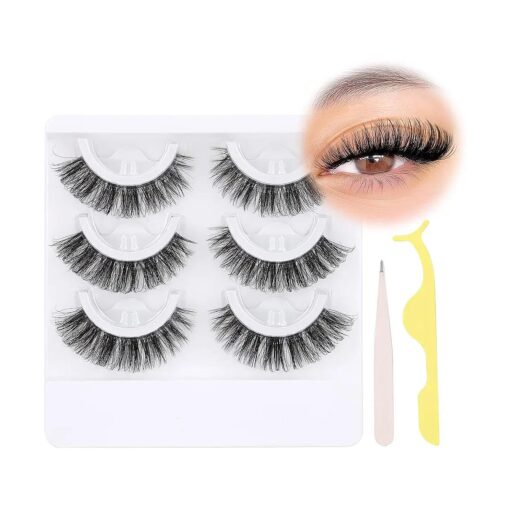 Mavphnee Self Adhesive Lashes Cat Eye Lash Wispy Eyelashes Natural Look D Curl Self Adhesive Eyelashes No Glue Fluffy False Lashes with Tweezers and Applicator