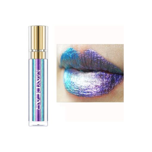 Maydear Chameleon Lipstick, High Pigmented Blue Lipstick for Women Metallic Shine Lip Gloss, Full-Coverage Multichrome Lipstick Long Lasting Rainbow Lip Makeup, Blue Purple ( 04 )