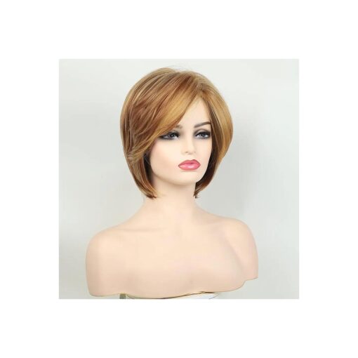 Fencca Short Blonde Highlight Pixie Bob Wigs for White Women Mix Blonde Layered Synthetic Daily Wear Hair Replacement Wig