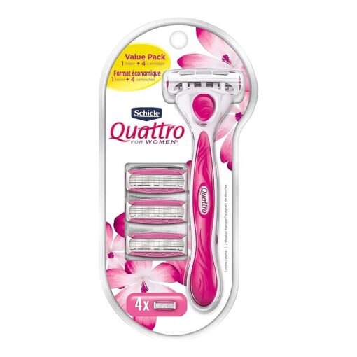 Schick Quattro Womens Value Pack with 1 Razor and 4 Razor Blade Refills