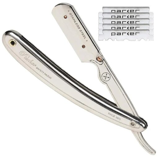 Parker Men 's SR1 Stainless Steel Straight Edge Razor With 5 Parker Platinum Blades