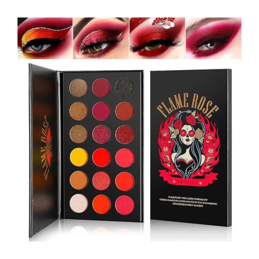 Afflano Red Eyeshadow Palette Highly Pigmented, Long Lasting True Red Eye Shadow Christmas Clown SFX Halloween Makeup Pallet, Brown Black Yellow Sunset Warm Fall Eye Shades, Cruelty Free