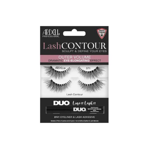 Ardell Lash Contour 371 Outer Volume Dramatic Eye-Elongating Effect with DUO Line It Lash It Adhesive Black, 2 Pairs