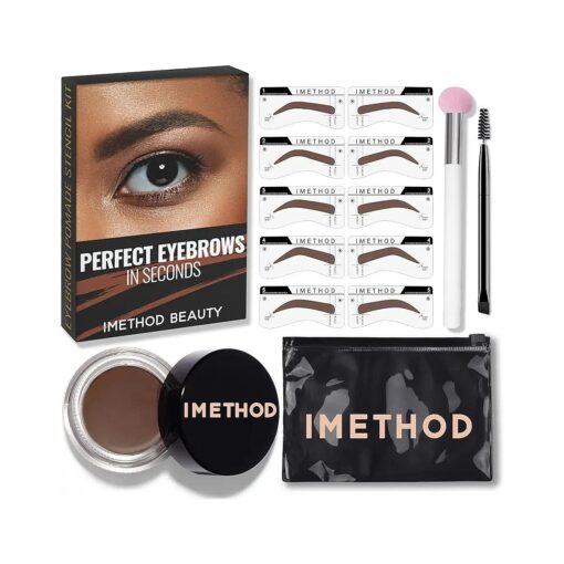 iMethod Eyebrow Stamp and Eyebrow Stencil Kit - Eye Brow Stamping Kit, Brow Stamp Kit, Brow Stencil and Stamp Kit, Brow Trio Eyebrow Kit, Perfect Bushy Eyebrows, Light Brown