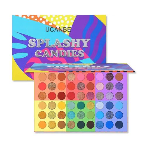 UCANBE 54 Colors Splashy Candies Eyeshadow Palette, Highly Pigmented Matte Shimmer Soft Creamy Glitter Rainbow Bright Powder Eye Shadow Blendable Waterproof Long Lasting Makeup Pallet ...