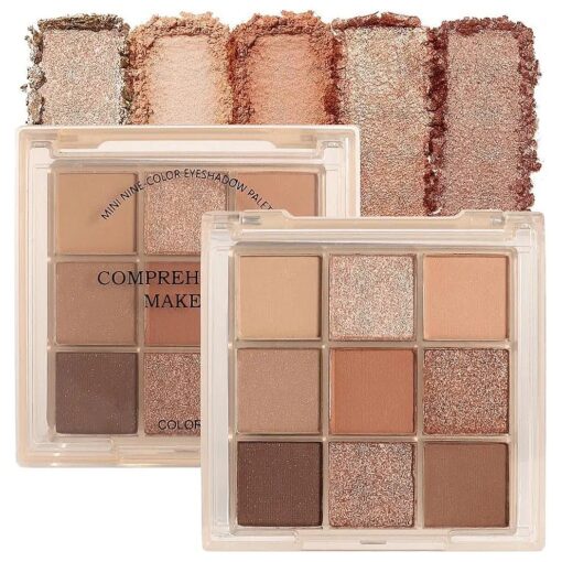 9 Colors Colorful Eyeshadow Palette Makeup, Rose Gold Brown Nude Matte Shimmer Neutral Eye Shadow Powder Palette, Highly Pigmented Naturing-Looking Long Lasting Waterproof